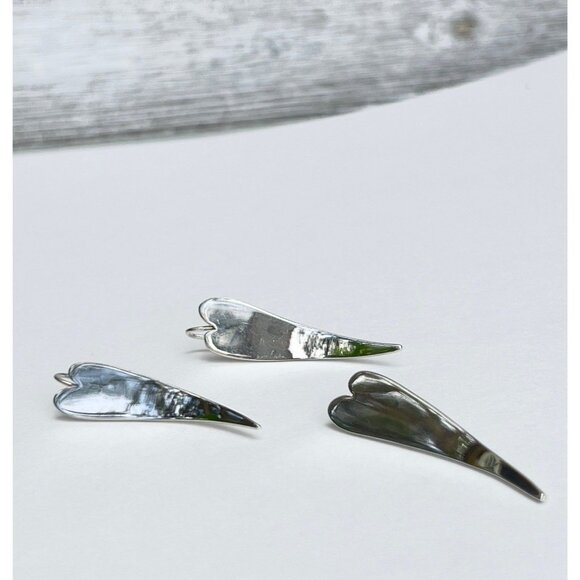 Minimalist 925 Sterling Silver Handcrafted Heart Set Earrings and Pendant - Picture 2 of 12